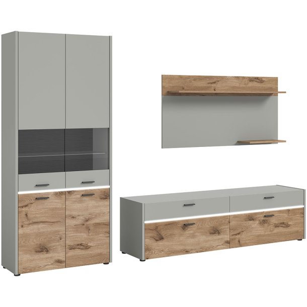 Celino hyllsystem inkl. LED-belysning ljusgr.