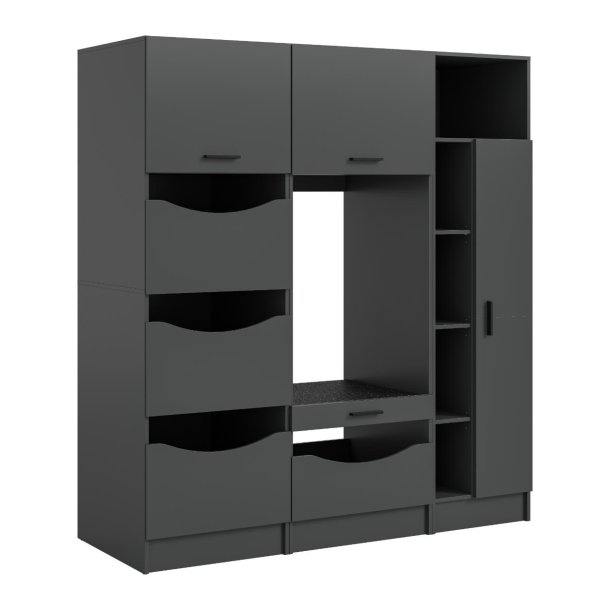 Free Waschmaschinenschrank 6 Tren, 2 Klappentren, 1 Schublade, 3 Regale Anthrazit.