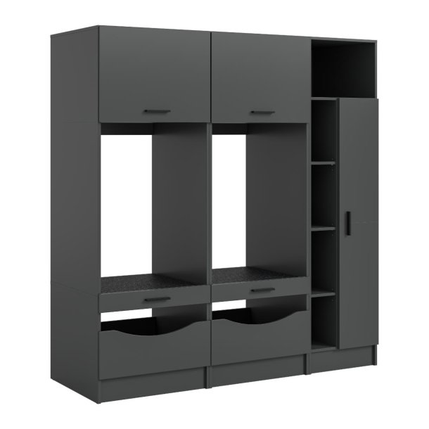 Free Waschmaschinenschrank 5 Tren, 2 Klappentren, 2 Schubladen, 5 Regale Anthrazit.