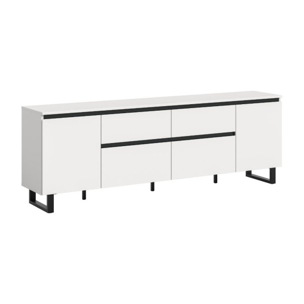 Tomasa TV Tisch 2 Türen, 2 Klappentüren, 2 Schubladen weiß.