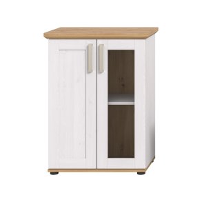 Verona Vitrinenschrank hängend oder stehend 1 Tür 1 Glastür weiß, Eiche Dekor.