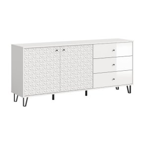 Prisma sk�nk 3 skuffer, 2 l�ger hvid, hvid h�jglans.