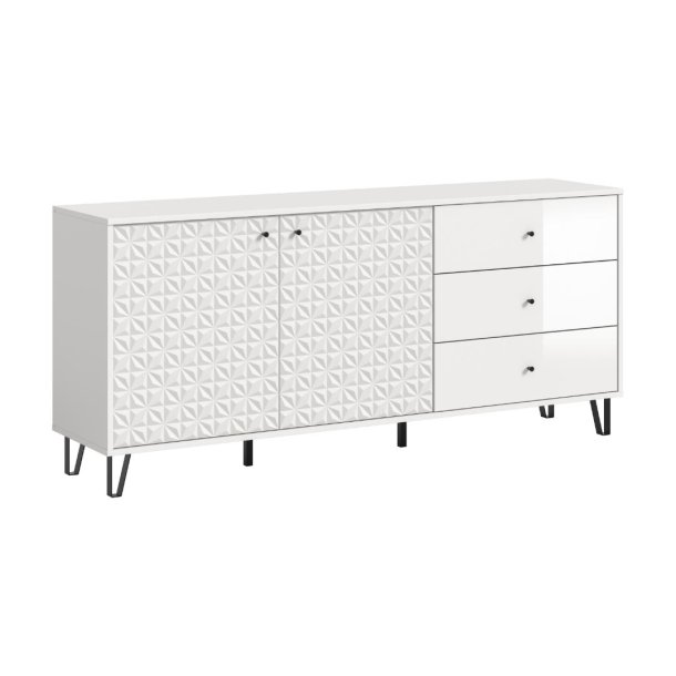 Prisma sk�nk 3 skuffer, 2 l�ger hvid, hvid h�jglans.