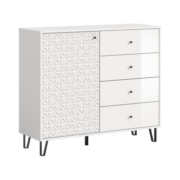 Prisma sk�nk 4 skuffer, 1 l�ge hvid, hvid h�jglans.
