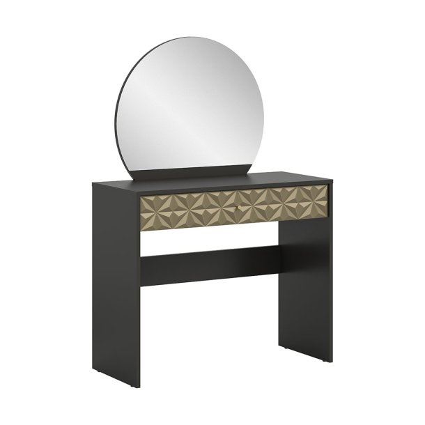 Prisma sminkebord 1 skuff 1 speil sort, gullfarget.