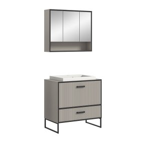 Bagno Badmbelset 2 Teile inkl. Waschbecken hellgrau, cremefarben.