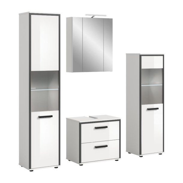 Kojak Badm�belset inkl. Beleuchtung 171 cm wei�, wei� Hochglanz.