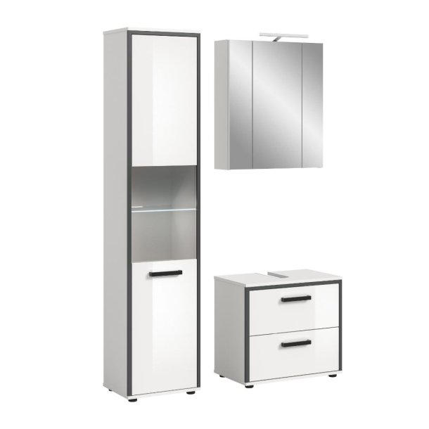 Kojak Badm�belset inkl. Beleuchtung 115 cm wei�, wei� Hochglanz.