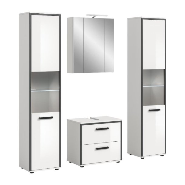 Kojak Badm�belset inkl. Beleuchtung 171 cm wei�, wei� Hochglanz.