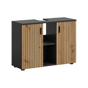 Mone Waschbeckenunterschrank 2 Tren, 2 Regale Eiche Dekor, dunkelgrau.