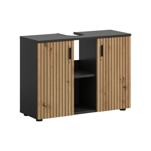 Mone Waschbeckenunterschrank 2 Tren, 2 Regale Eiche Dekor, dunkelgrau.
