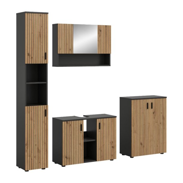 Mone Badmbelset M9 Eiche Dekor, dunkelgrau.