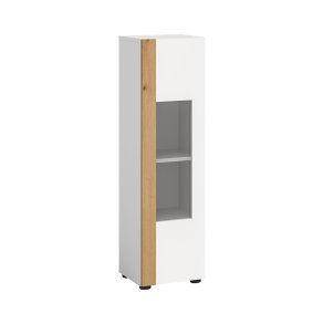 Ruda Vitrinenschrank hängend oder stehend 1 Glastür weiß, Eiche Dekor.