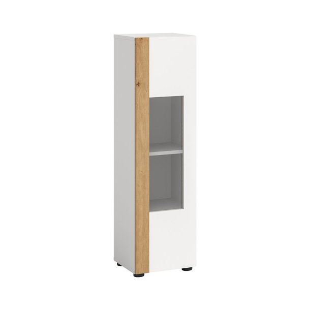 Ruda Vitrinenschrank hängend oder stehend 1 Glastür weiß, Eiche Dekor.