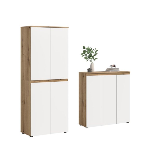 Scarpa ensemble de chambre à coucher armoire et buffet, 7 portes chêne décor, blanches.