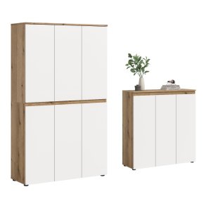 Scarpa ensemble de chambre à coucher armoire et buffet, 9 portes chêne décor, blanches.