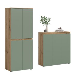 Scarpa Sovrum set garderob och sk�nk, 7 luckor ek dekor, dammig gr�n.