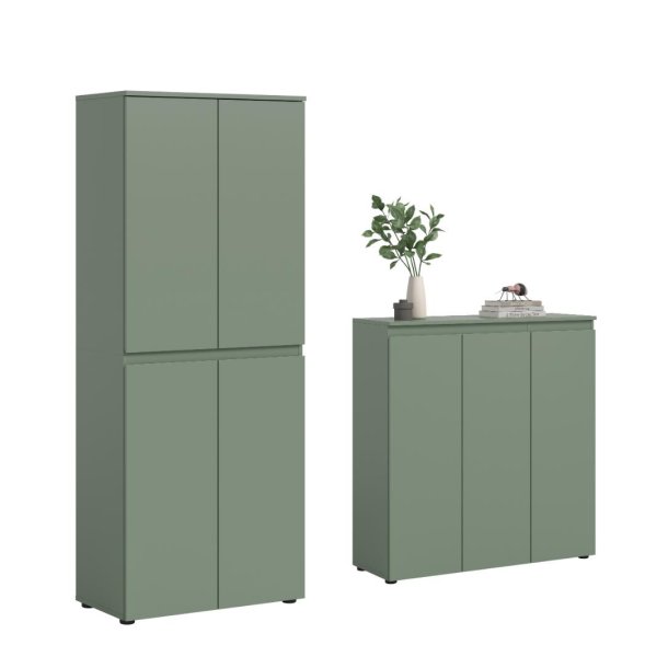 Scarpa Sovrum set garderob och sk�nk, 7 luckor dammig gr�n.