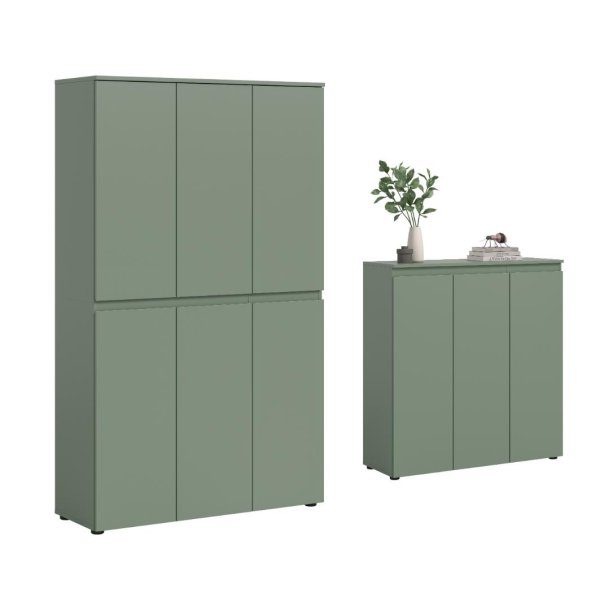 Scarpa Sovrum set garderob och sk�nk, 9 luckor dammig gr�n.