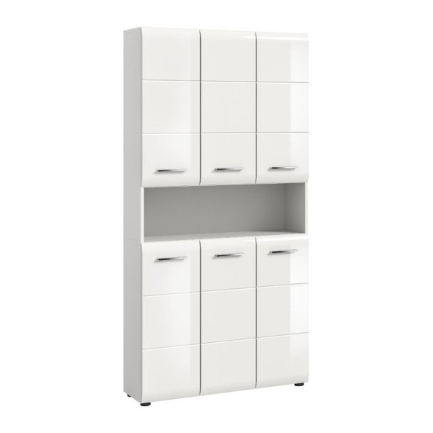 Ice Badschrank 6 Tren, 1 Regal Wei hochglanz, wei.