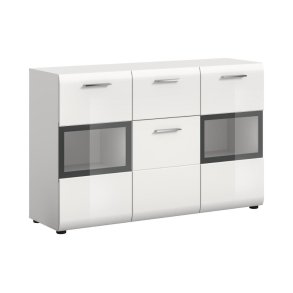 Ice kreedns 1 szuflada, 1 drzwi, 2 drzwi szklane białe, biały wysoki połysk.