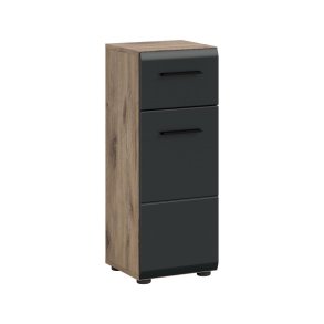 Ice Badschrank 1 Tr, 1 Schublade Schwarz matt, Eiche Dekor.