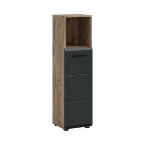 Ice Badschrank 1 Tr, 1 Regal Schwarz matt, Eiche Dekor.