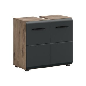 Ice Waschbeckenunterschrank 2 Tren Schwarz matt, Eiche Dekor.