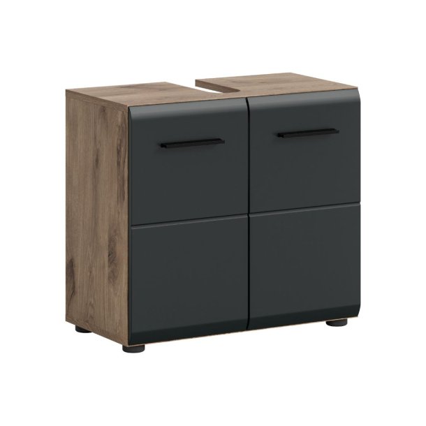 Ice Waschbeckenunterschrank 2 Tren Schwarz matt, Eiche Dekor.