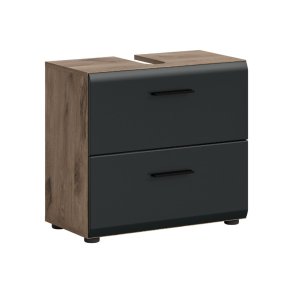 Ice Waschbeckenunterschrank 2 Schubladen Schwarz matt, Eiche Dekor.