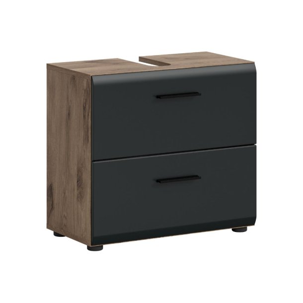 Ice Waschbeckenunterschrank 2 Schubladen Schwarz matt, Eiche Dekor.