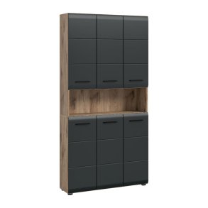 Ice Badschrank 6 Tren, 1 Regal Schwarz matt, Eiche Dekor.