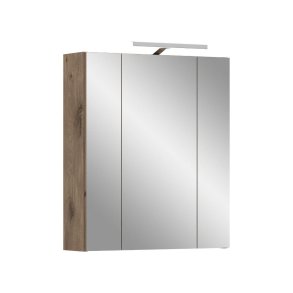 Ice Spiegelschrank Bad Inkl. Beleuchtung 3 Spiegeltren Schwarz matt, Eiche Dekor.