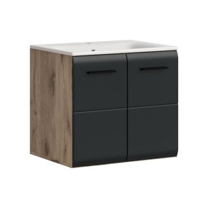 Ice Waschbeckenunterschrank Inkl. Waschbecken 2 Tren Schwarz matt, Eiche Dekor.