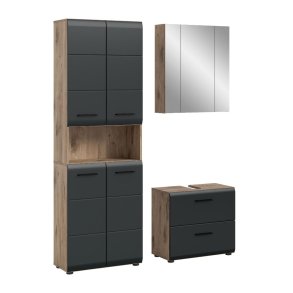 Ice Badmbelset I19 Schwarz matt, Eiche Dekor.