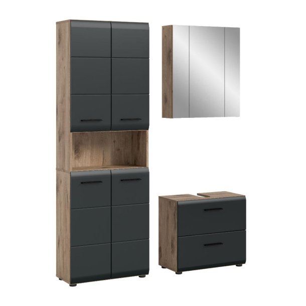 Ice Badmbelset I19 Schwarz matt, Eiche Dekor.