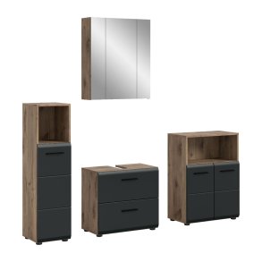 Ice Badmbelset I21 Schwarz matt, Eiche Dekor.