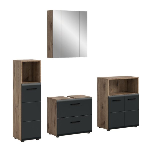 Ice Badmbelset I21 Schwarz matt, Eiche Dekor.