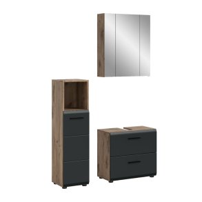 Ice Badmbelset I23 Schwarz matt, Eiche Dekor.