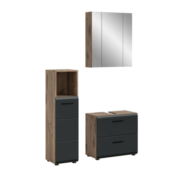 Ice Badmbelset I23 Schwarz matt, Eiche Dekor.