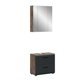 Ice Badmbelset I9 Schwarz matt, Eiche Dekor.