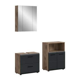 Ice Badmbelset I11 Schwarz matt, Eiche Dekor.