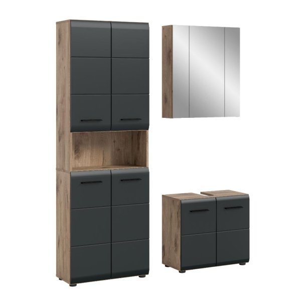 Ice Badmbelset I20 Schwarz matt, Eiche Dekor.