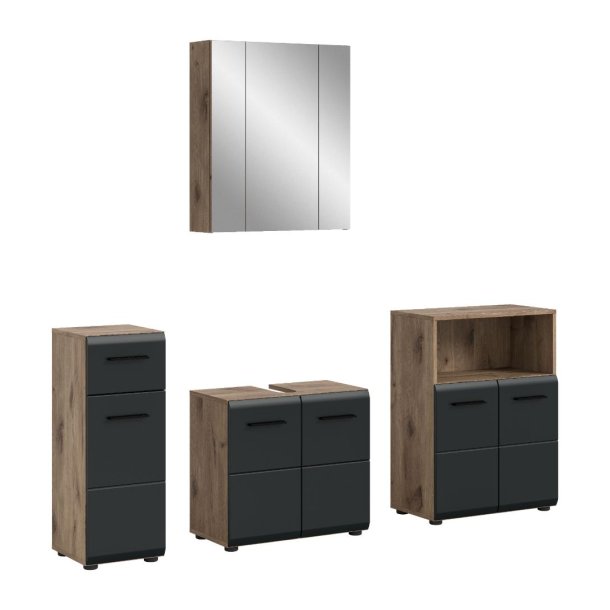 Ice Badmbelset I26 Schwarz matt, Eiche Dekor.