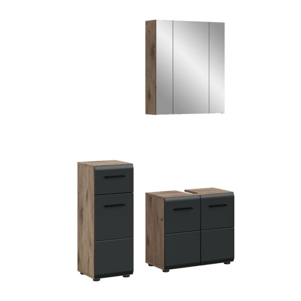 Ice Badmbelset I28 Schwarz matt, Eiche Dekor.