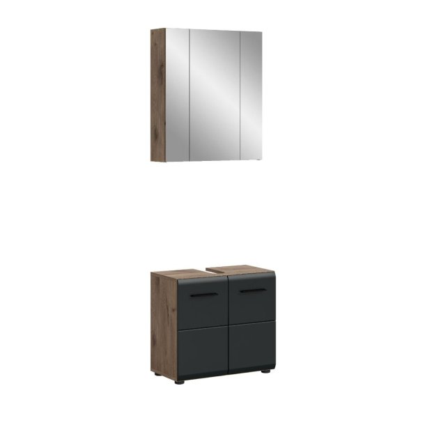 Ice Badmbelset I10 Schwarz matt, Eiche Dekor.