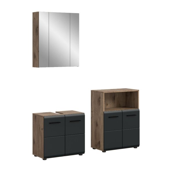 Ice Badmbelset I12 Schwarz matt, Eiche Dekor.