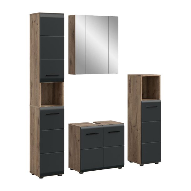 Ice Badmbelset I27 Schwarz matt, Eiche Dekor.