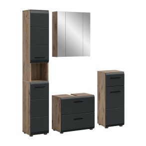 Ice Badmbelset I22 Schwarz matt, Eiche Dekor.