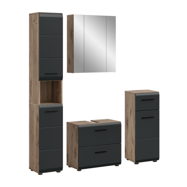 Ice Badmbelset I22 Schwarz matt, Eiche Dekor.